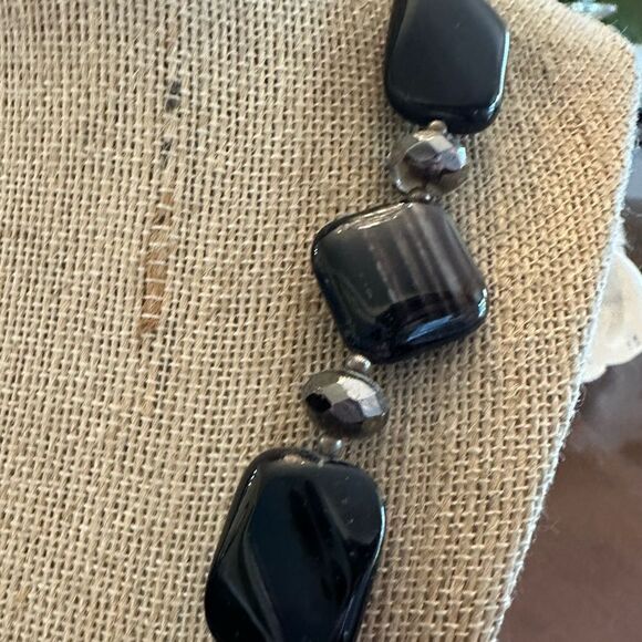 Handcrafted Black Banded Genuine Agate & Marble Agate Necklace 18” - Picture 5 of 8